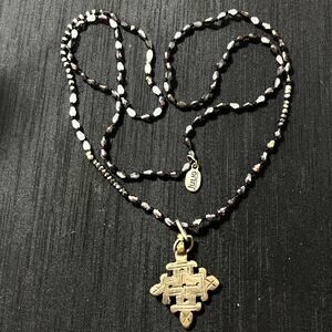 Julio Pilgrims Cross Jet Black Cathedral Necklace Ethiopian Rosary 32 inch